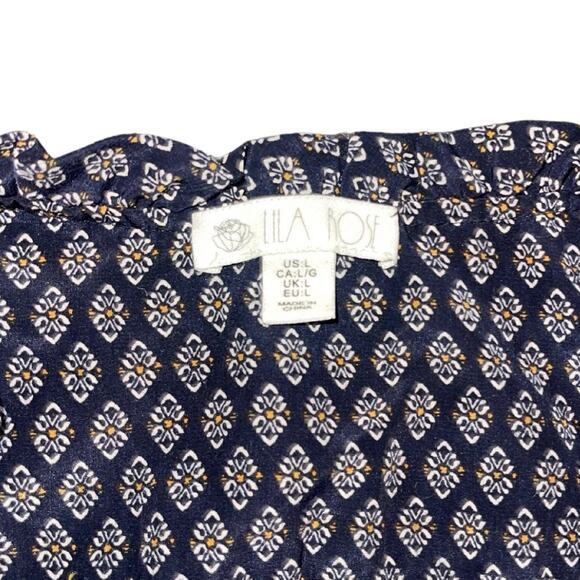 Lila Rose Blouse Diamond floral design Tie NeckLine Size Large Career Business - Picture 4 of 4